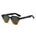 Round gradient black to amber sunglasses with green lenses and silver rivet studs - Regular / Regular Black & Brown Frame with Dark Green Lenses