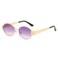 Vintage oval sunglasses with purple gradient lenses and floral engraved gold metal temples - Gold Frame Gradient Purple Lens