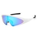 White sports sunglasses with blue-purple gradient wrap lens for outdoor cycling - White Frame Blue Mirror
