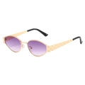 Vintage metal oval sunglasses with gold frame, purple gradient lenses and floral temples - Gold Frame Purple Grey Lens
