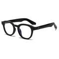 Classic glossy black round sunglasses with metal rivet accents and blue-light lenses - Regular / Glossy Black Frame / Clear Lenses