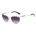 Occhiali da sole cat-eye argento con strass e lenti viola sfumate eleganti - Montatura Argento Lenti Doppio Grigio