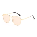 Retro oversized metal frame sunglasses with light orange lenses and golden finish - Gold Frame Champagne Lens