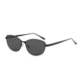 Retro-Cat-Eye-Metallsonnenbrille mit dunkelgrauen runden Gläsern auf weißem Grund - Schwarzer Rahmen Graue Gläser