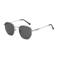 Chic gold polygon sunglasses with dark grey lenses and signature stripe temple detail - Regular / Standard (Incl. 13% VAT Invoice) Silver Frame Full Gray Lenses