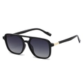 Vintage double bridge square polarized sunglasses with black frame and gold metal accents - Black Frame Double Gray Lens