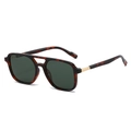 Classic tortoiseshell double-bridge sunglasses with dark green polarized lenses - Leopard Frame Dark Green Lens