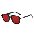 Classic pilot sunglasses with black frame, red lenses and gold metal hinge accents - Black Frame Red Lens