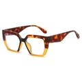 Lunettes de soleil carrées rétro en écaille de tortue avec verres bleus, vue à 45 degrés - Haut Léopard Bas Monture Thé Verres Transparents