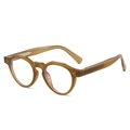 Classic round brown acetate glasses frame with vintage metal rivet accents on temples - Jelly Brown Frame