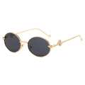 Oval retro sunglasses with golden snake-shaped metal temples and dark gray lenses - Gold Frame Grey Lens