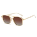 Classic double bridge square sunglasses with off-white frames and gradient brown lenses - Polarized Lens / Standard Jelly Tea Frame with Double Tea Lenses