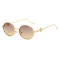 Oval retro sunglasses with gold metal snake temples and brown gradient lenses - Gold Frame Grey Yellow Lenses