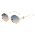 Retro oval sunglasses with gradient lenses and golden snake-shaped metal temples - Gold Frame Green Yellow Lens
