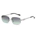 Square rimless sunglasses with grey-green gradient lenses and silver metal temples - Regular / Standard (Incl. 13% VAT Invoice) Silver Frame Gray-Green Lenses