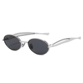 Futuristic oval sunglasses with silver metal frame and dark lenses for a Y2K fashion look - Silver Frame Grey Lens