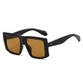 Chic black oversized square Y2K sunglasses with amber lenses and silver rivet details - Regular / Black Frame Tea Lens