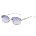 Frameless square sunglasses with blue to orange gradient lenses and silver metal temples - Regular / Standard (Incl. 13% VAT) Silver Frame Blue & Tea Lenses