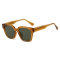 Retro square TR90 amber sunglasses with dark lenses and silver star metal accents - Tea Frame Green Lens