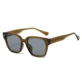Classic square TR90 sunglasses in translucent amber frame with dark gray lenses - Green Frame Light Grey Lens