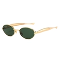 Retro oval sunglasses with dark green lenses and golden metal frames for fashion look - Gold Frame Dark Green Lenses