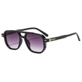 Gafas de sol retro de doble puente negro con lentes degradadas violetas y toques dorados - Montura Negra Lente Gris Doble