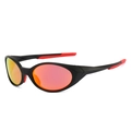 Retro polarized oval sunglasses with black and red frame and orange mirror lenses - Regular / Black Frame Red Mirror