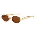 Oval small frame sunglasses with gold metal temples and brown lenses in steampunk style - Gold Frame Brown Lens