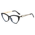 Occhiali anti luce blu cat eye con montatura nero oro e aste geometriche traforate - Montatura Nero Lucido / Lenti Trasparenti