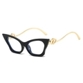 Cat eye glasses frames for women with black frame and gold heart temple detail - Solid Black Frame