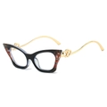 Cat eye glasses frames with tortoise shell finish and gold metal double heart temples - Red Floral Black Frame