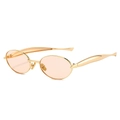 Oval gold metal sunglasses with light pink lenses featuring a retro minimalist design - Gold Frame Champagne Lens