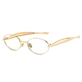 Oval gold metal frame sunglasses featuring a vintage design with sleek aesthetic - Gold Frame White Lens