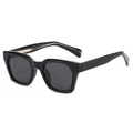 Classic thick square black sunglasses with dark lenses shown at a 45-degree side angle - Black Frame Grey Lens