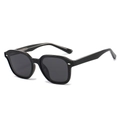 Classic black geometric sunglasses with thick frames and silver metal oval rivets - Black Frame Grey Lens