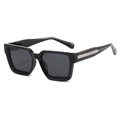 Classic square polarized sunglasses in glossy black with silver diamond-patterned temples - Black Frame Black Grey Lens (C1)