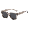 Minimalist square polarized sunglasses with translucent grey frames and geometric textured temples - Regular / Standard - Tea Grey Frame with Black Grey Lens