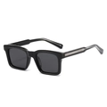 Classic black square polarized sunglasses with silver metal stripes on glossy frame - Regular / Black Frame Gray Lens Black Temples
