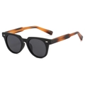 Classic square matte black sunglasses with tortoiseshell temples and silver trim - Regular / Black Frame Grey Lens Tortoiseshell Temples