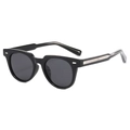Classic black square frame polarized sunglasses with vintage silver textured temples - Regular / Black Frame Gray Lens