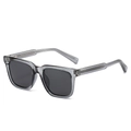 Minimalist square polarized sunglasses with semi-transparent grey frame and metal core - Translucent Grey Frame Grey Lens