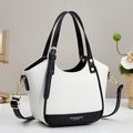 Elegante borsa tote in pelle bianca e nera con finiture dorate e tracolla - Nero e Bianco