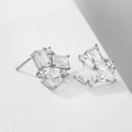 Macro view of geometric silver stud earrings with cluster rectangular cubic zirconia - White Platinum Plated (EP5449)