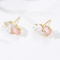 Close-up of curved stud earrings with pearls, pink stones, and marquise zircons - Pink Gemstone and Pearl Cluster Style (EP6029-White+Pink Gold Plated)