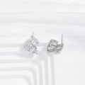 Detailed view of silver curved earrings with pear-cut cubic zirconia in a cluster setting - Three-Diamond Pear Cluster Style (EP6022-Silver)