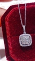 Silver square halo pendant necklace with micro-pave crystals on red velvet box - Square Pave Halo Style (ZPN550)