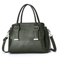 Dark green faux leather large tote bag with top handles and detachable shoulder strap - Green