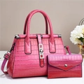 Detalle del conjunto de bolsos con patrón de cocodrilo degradado rosa y cierres plata - L28xAn14xAl20cm / Rosa