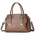 Vintage brown leather tote bag with pebble grain texture and crossbody strap - Khaki