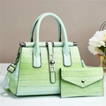 Gradient mint green crocodile embossed tote bag and envelope pouch set with metal buckle - Green